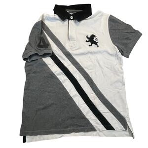 Express Pique Polo Shirt Men L Fitted Colorblock Lion Logo Preppy Y2K White